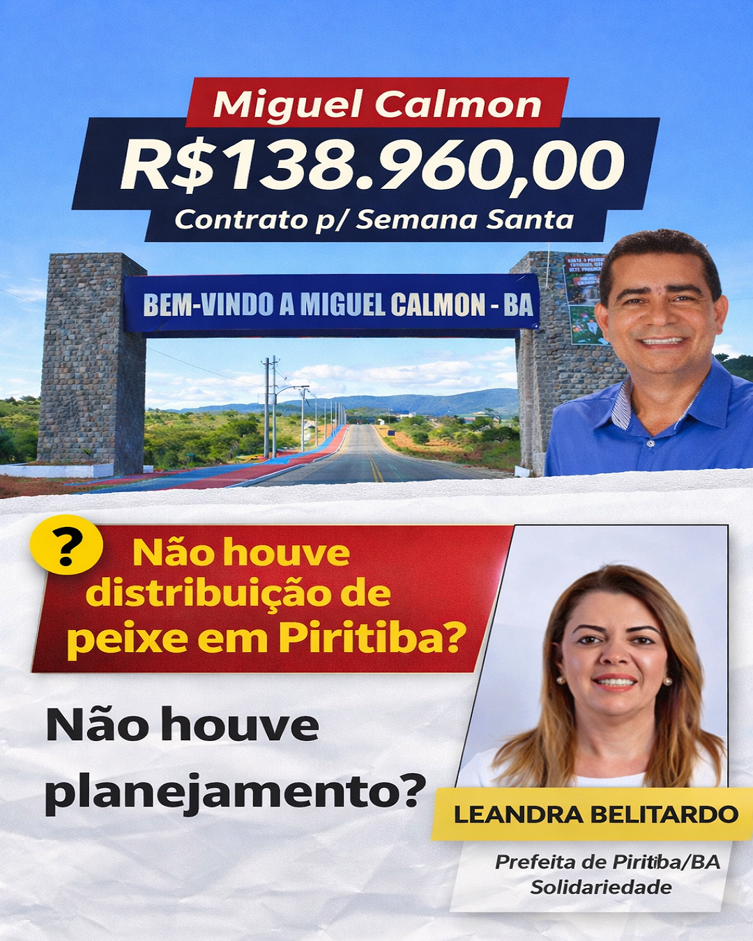 Prefeita Leandra Belitardo através da Prefeitura de Piritiba sobre distribuição de kits ou gêneros alimentícios na Semana Santa de 2026